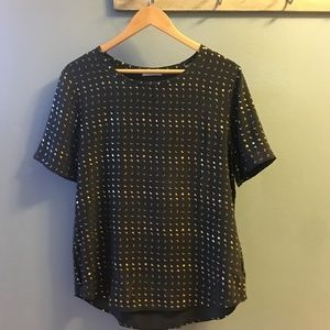 Gray silk top with gold moon designs